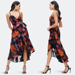 DRESS THE POPULATION Salome Black Multi Floral Embroidered True Wrap Dress XXS